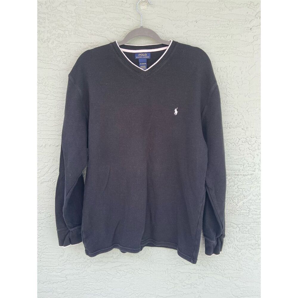 Polo Ralph Lauren Men's V-Neck Long Sleeve Black Shirt 2x Size